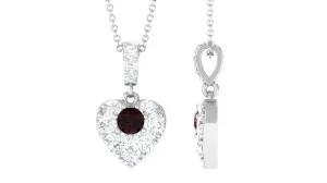 Natural Garnet Heart Pendant Necklace with Moissanite