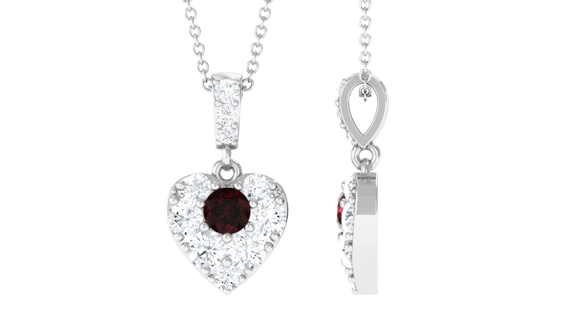 Natural Garnet Heart Pendant Necklace with Moissanite