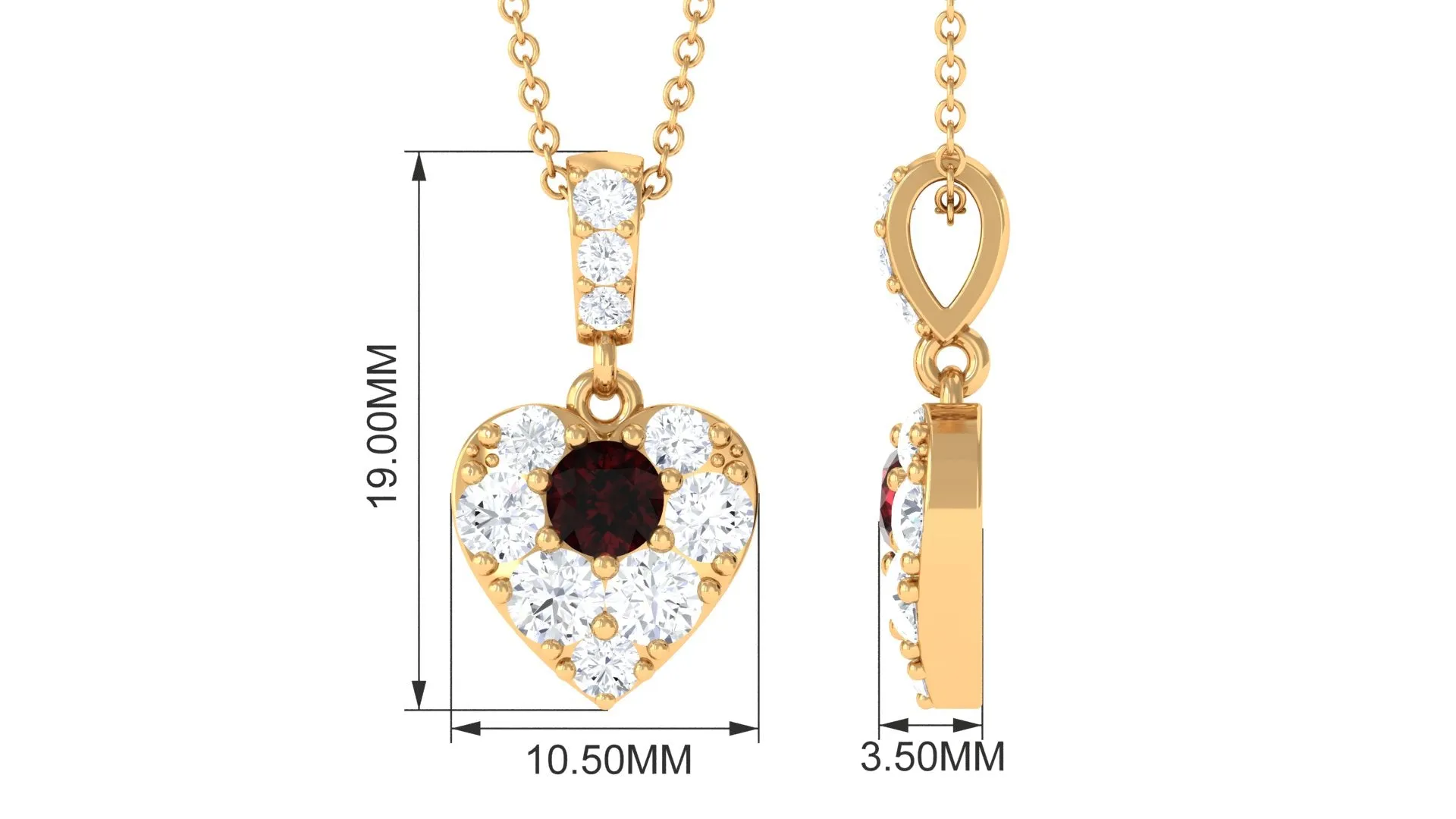 Natural Garnet Heart Pendant Necklace with Moissanite
