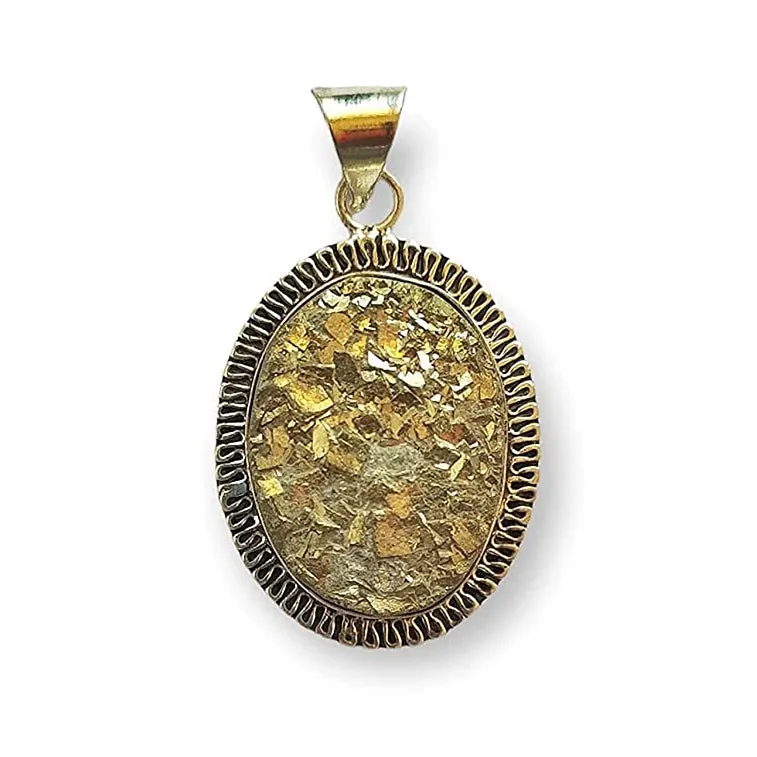 Natural Golden Pyrite Raw Oval Pendant for Men and Women Attract Wealth and Prosperity