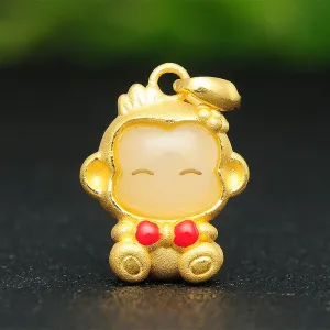 Natural Jade Pendant Nephrite Gold Monkey Baby Pendant PT152