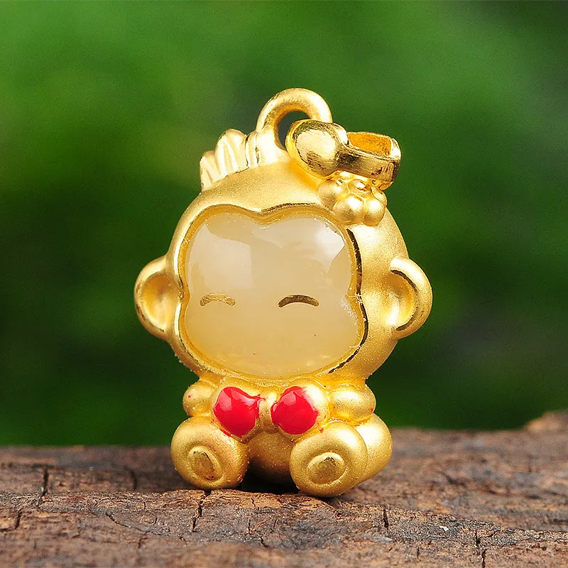 Natural Jade Pendant Nephrite Gold Monkey Baby Pendant PT152