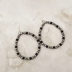 Navajo Pearls & Onyx Hoop Dangle Earrings Sterling Silver