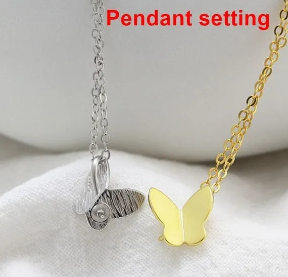 Necklace Pendant Setting Blank 10x16mm 1pc 0.7g 925 Sterling Silver Butterfly Shape Base for 1 Pearl Bead Wholesale Available
