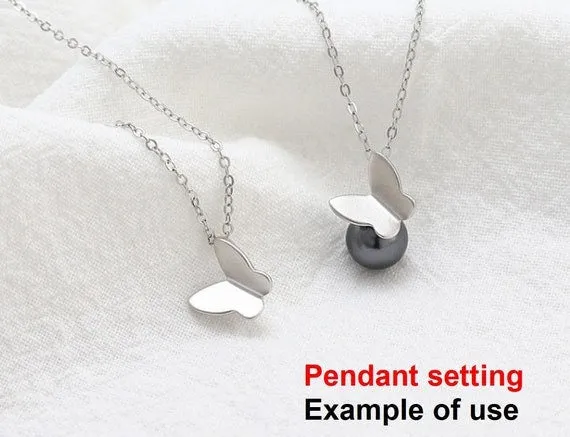 Necklace Pendant Setting Blank 10x16mm 1pc 0.7g 925 Sterling Silver Butterfly Shape Base for 1 Pearl Bead Wholesale Available