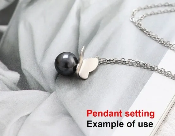 Necklace Pendant Setting Blank 10x16mm 1pc 0.7g 925 Sterling Silver Butterfly Shape Base for 1 Pearl Bead Wholesale Available