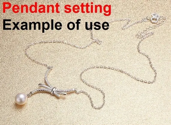 Necklace Pendant Setting Blank with Chain 7mm 1pc 3.2g 925 Sterling Silver Bow-Knot Shape Base for 1 Pearl CZ Semi Mount Wholesale Available