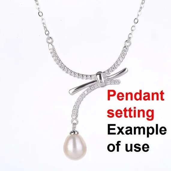 Necklace Pendant Setting Blank with Chain 7mm 1pc 3.2g 925 Sterling Silver Bow-Knot Shape Base for 1 Pearl CZ Semi Mount Wholesale Available