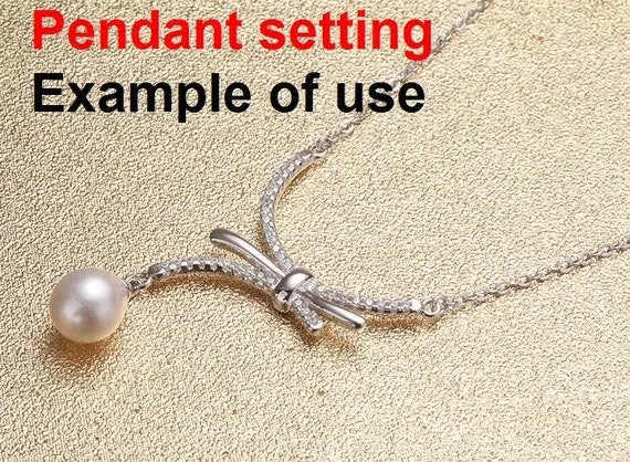 Necklace Pendant Setting Blank with Chain 7mm 1pc 3.2g 925 Sterling Silver Bow-Knot Shape Base for 1 Pearl CZ Semi Mount Wholesale Available