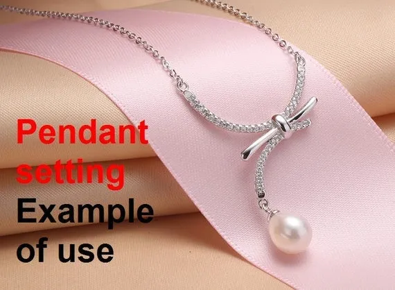 Necklace Pendant Setting Blank with Chain 7mm 1pc 3.2g 925 Sterling Silver Bow-Knot Shape Base for 1 Pearl CZ Semi Mount Wholesale Available