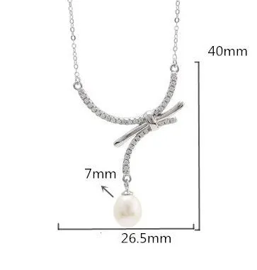 Necklace Pendant Setting Blank with Chain 7mm 1pc 3.2g 925 Sterling Silver Bow-Knot Shape Base for 1 Pearl CZ Semi Mount Wholesale Available