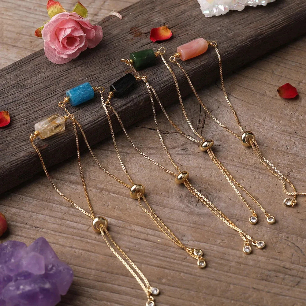 New Multiple Prismatic Stone Metal Chain Bracelet Adjustable Women Bracelet
