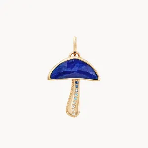 night gazer mushroom charm - 10k yellow gold, lapis lazuli