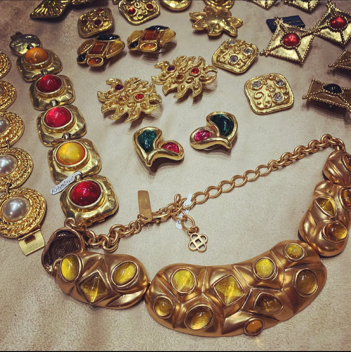 Oscar De La Renta Amber Yellow Glass Statement Necklace