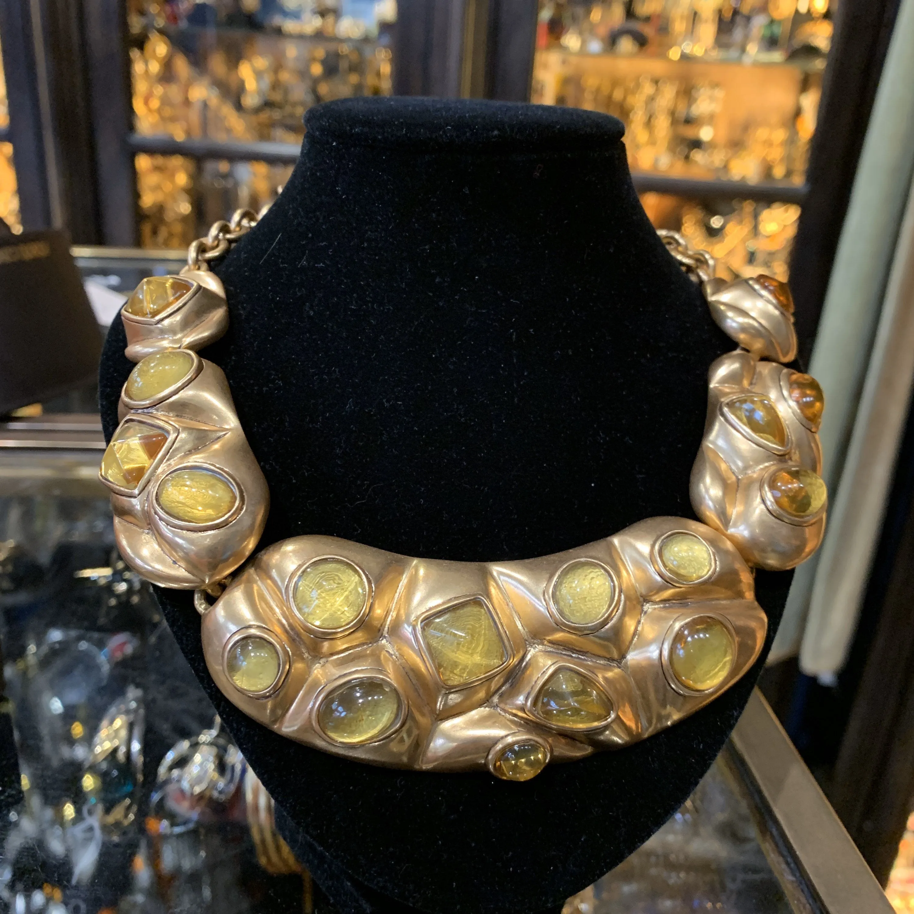 Oscar De La Renta Amber Yellow Glass Statement Necklace