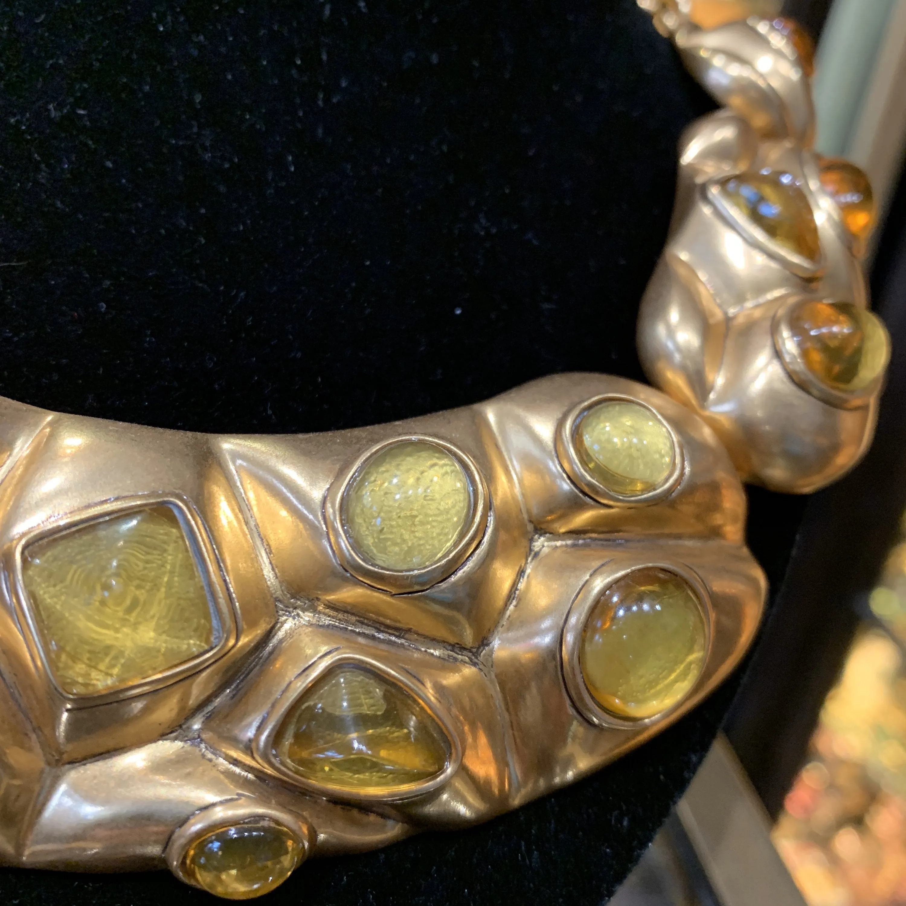 Oscar De La Renta Amber Yellow Glass Statement Necklace