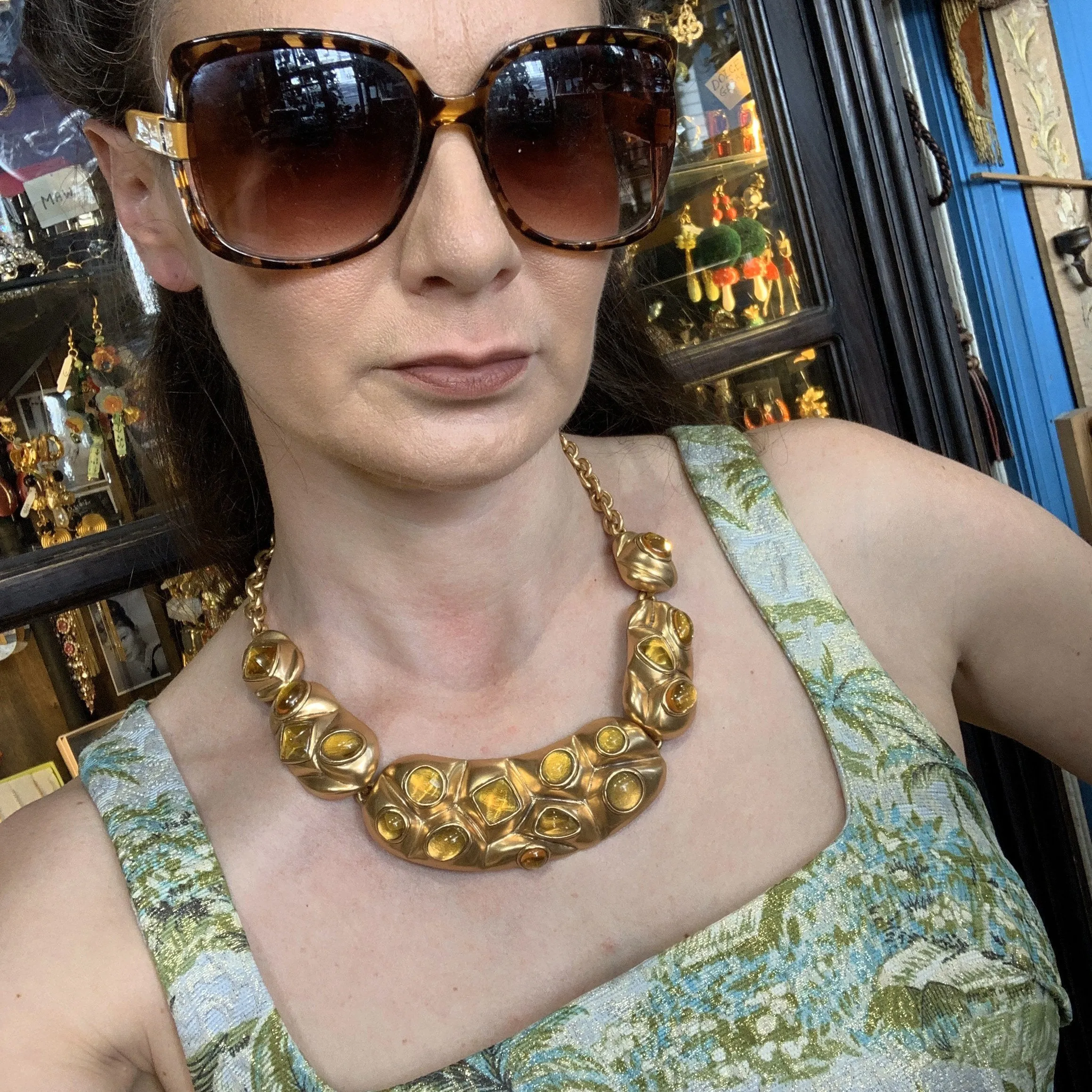 Oscar De La Renta Amber Yellow Glass Statement Necklace