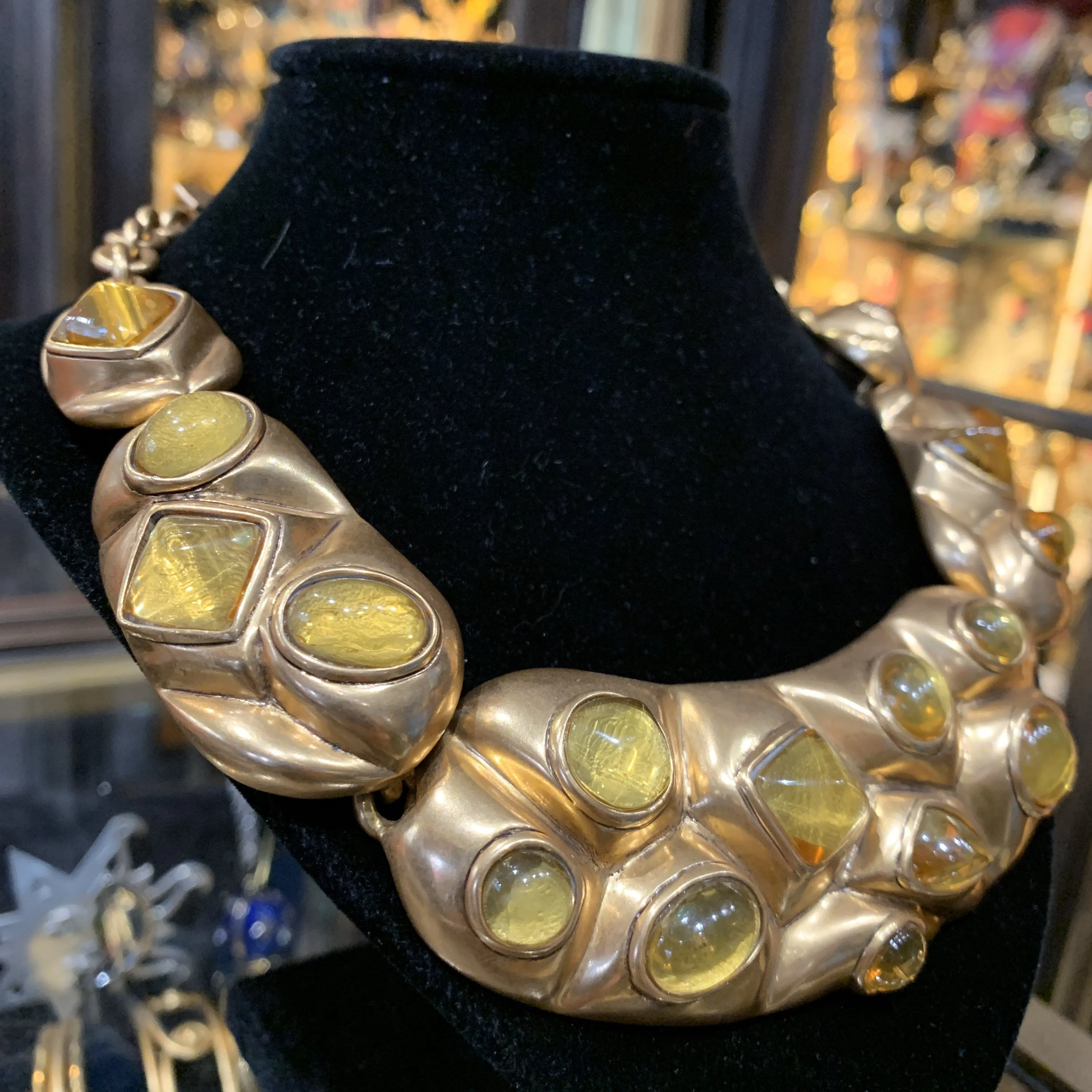 Oscar De La Renta Amber Yellow Glass Statement Necklace