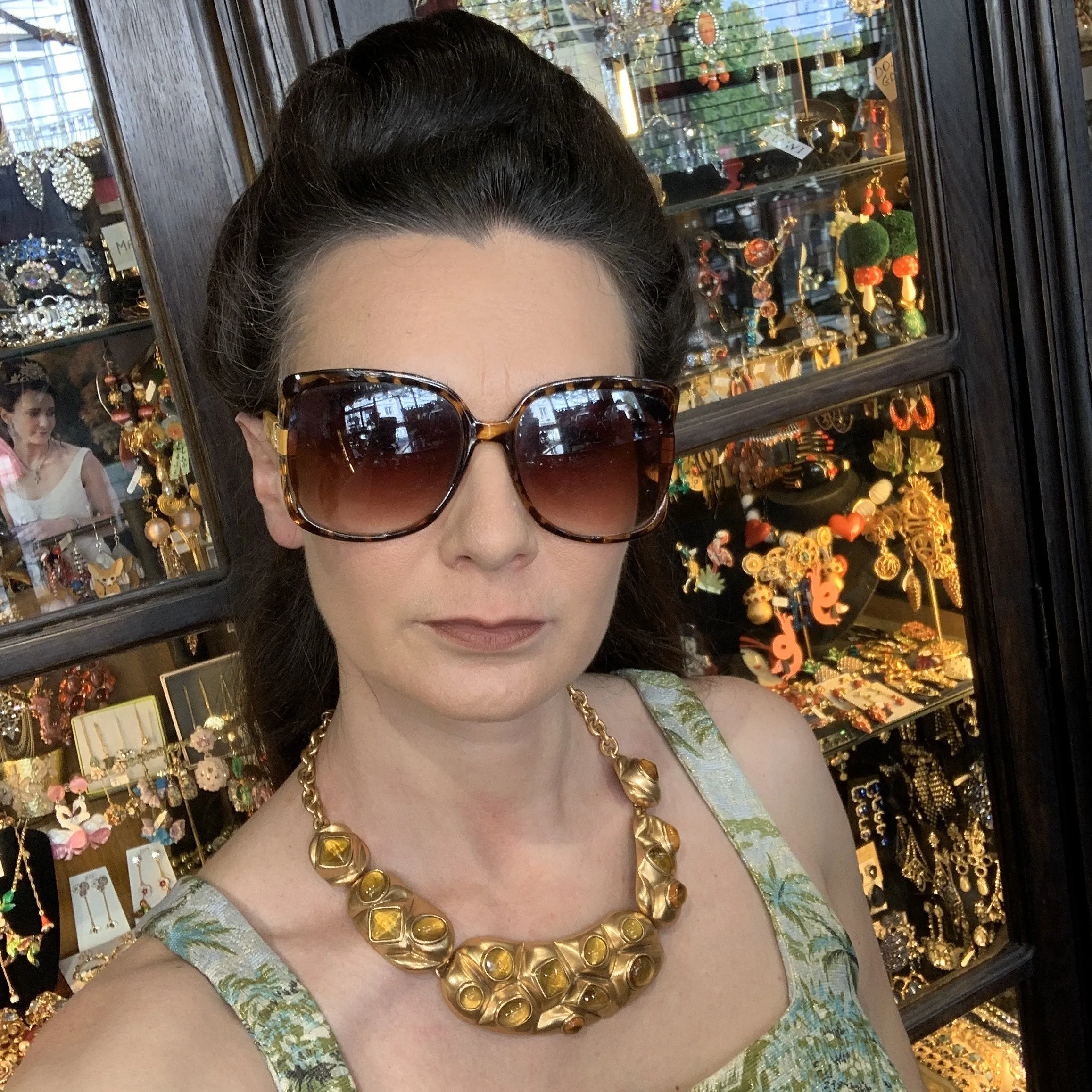 Oscar De La Renta Amber Yellow Glass Statement Necklace