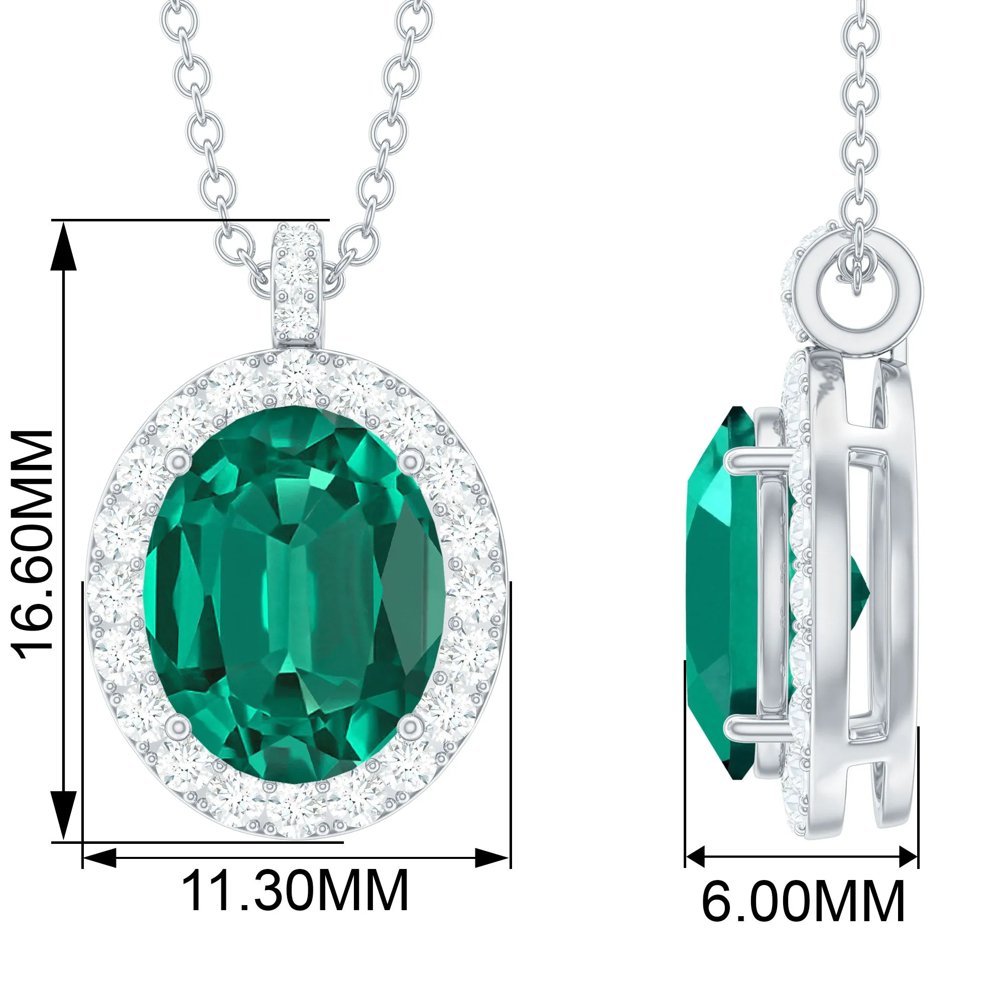 Oval Created Emerald Halo Pendant with Diamond Accent Bail