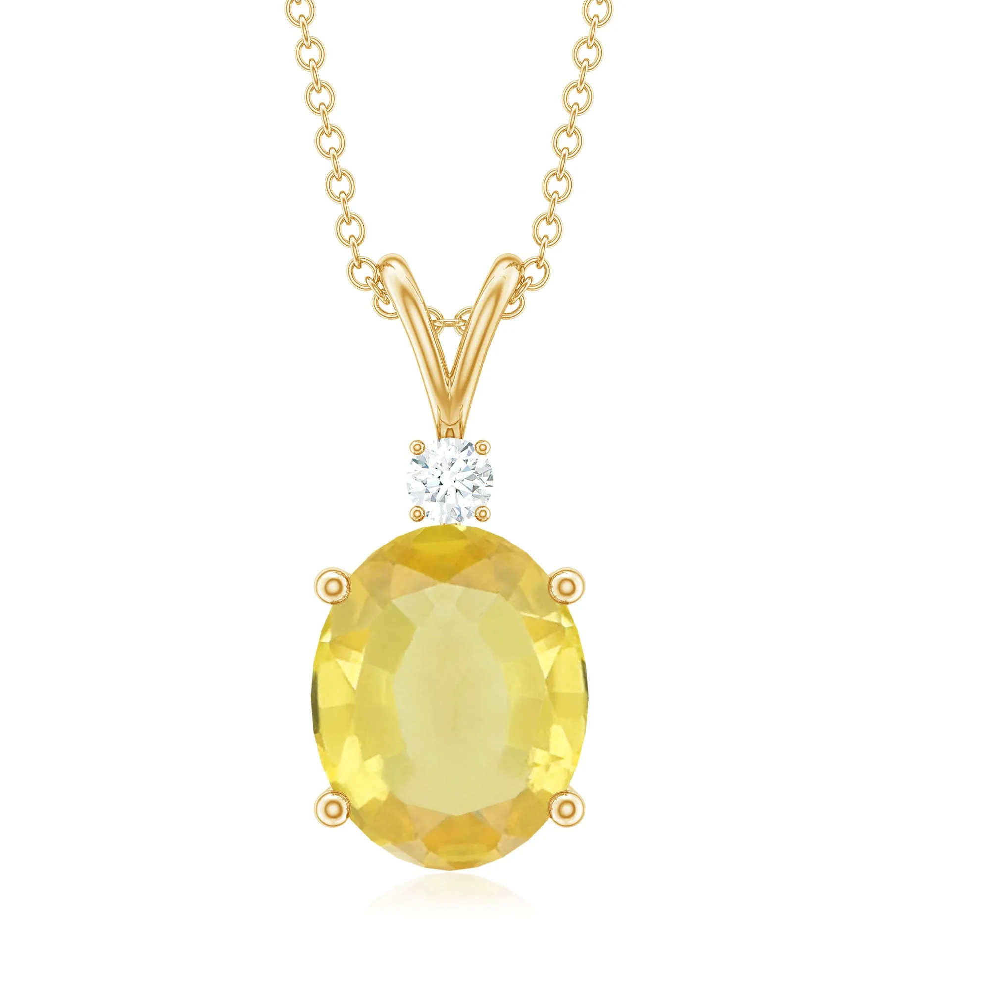 Oval Created Yellow Sapphire and Moissanite Solitaire Pendant