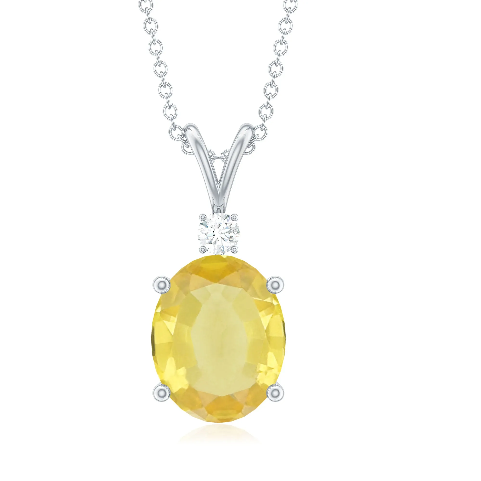 Oval Created Yellow Sapphire and Moissanite Solitaire Pendant