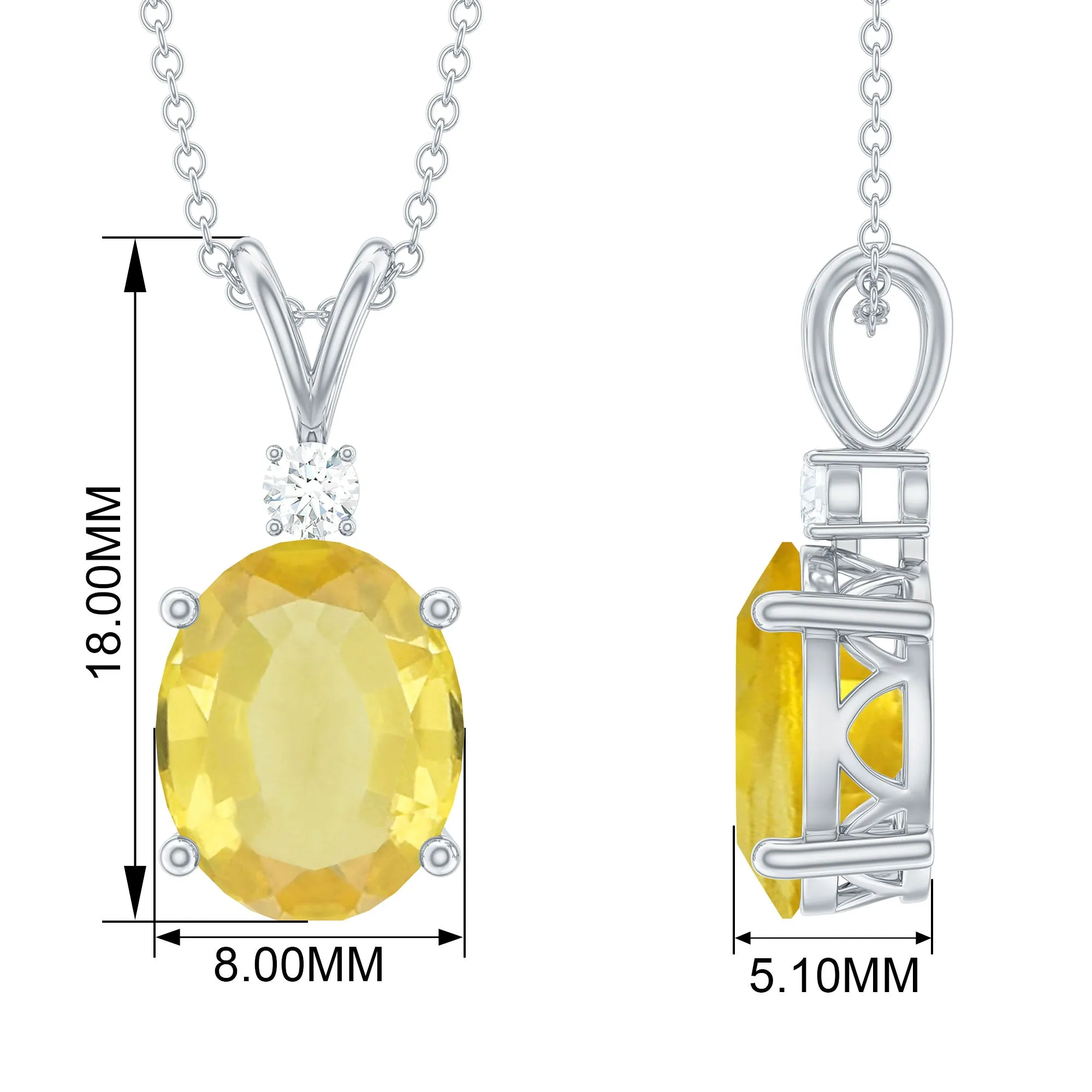 Oval Created Yellow Sapphire and Moissanite Solitaire Pendant