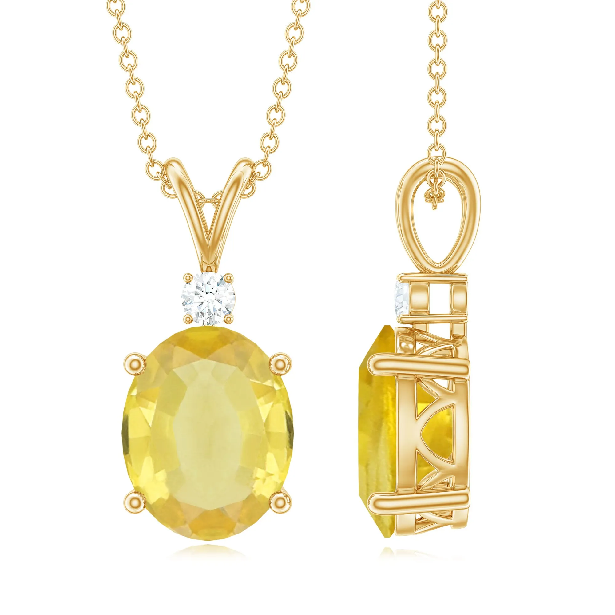 Oval Created Yellow Sapphire and Moissanite Solitaire Pendant