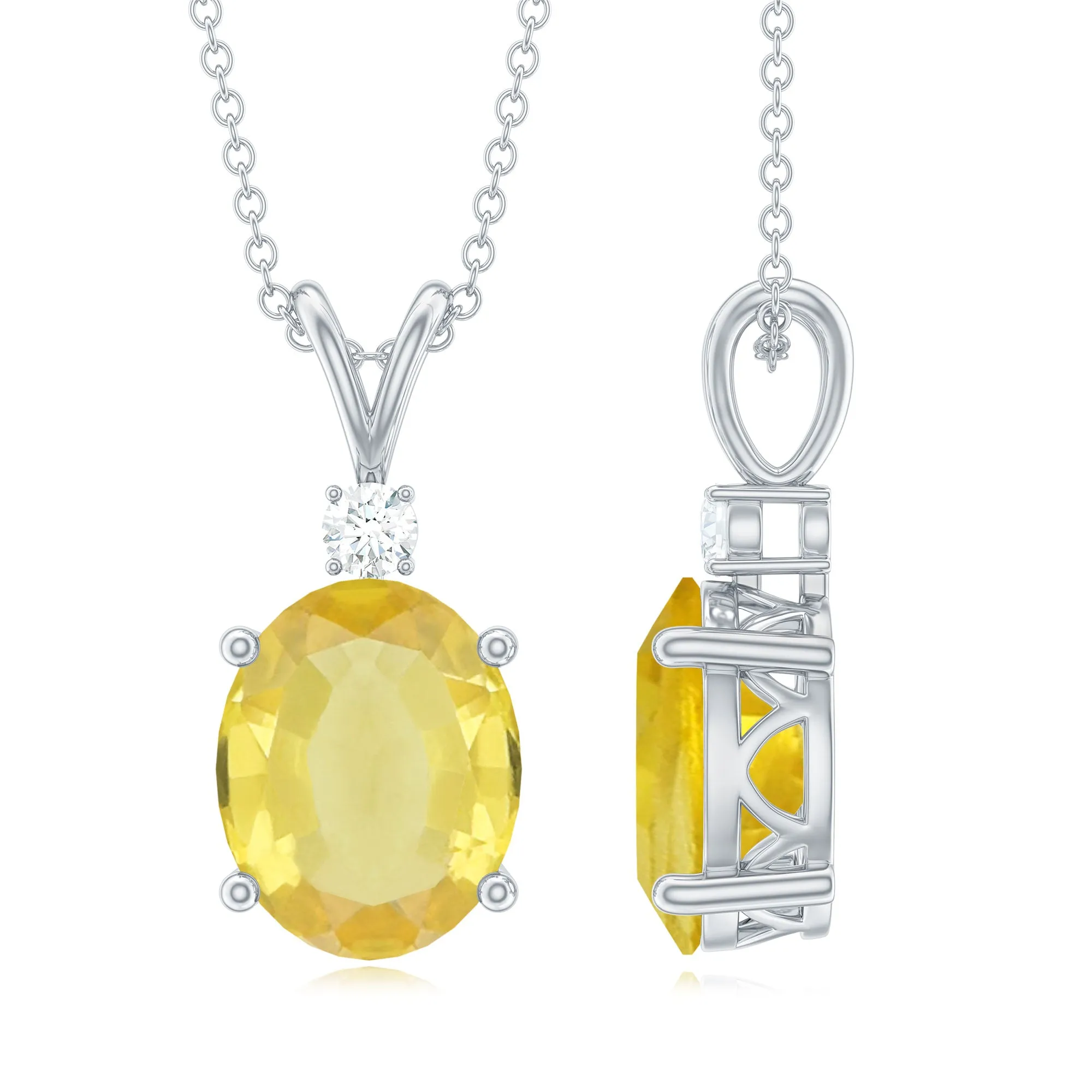 Oval Created Yellow Sapphire and Moissanite Solitaire Pendant