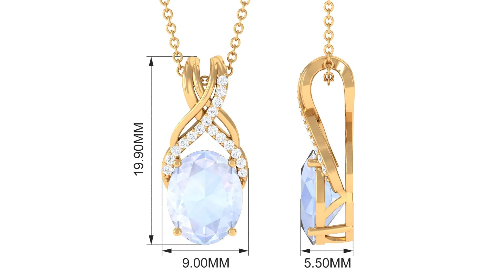 Oval Shape Moonstone Solitaire Pendant with Diamond Twisted Bail