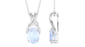 Oval Shape Moonstone Solitaire Pendant with Diamond Twisted Bail