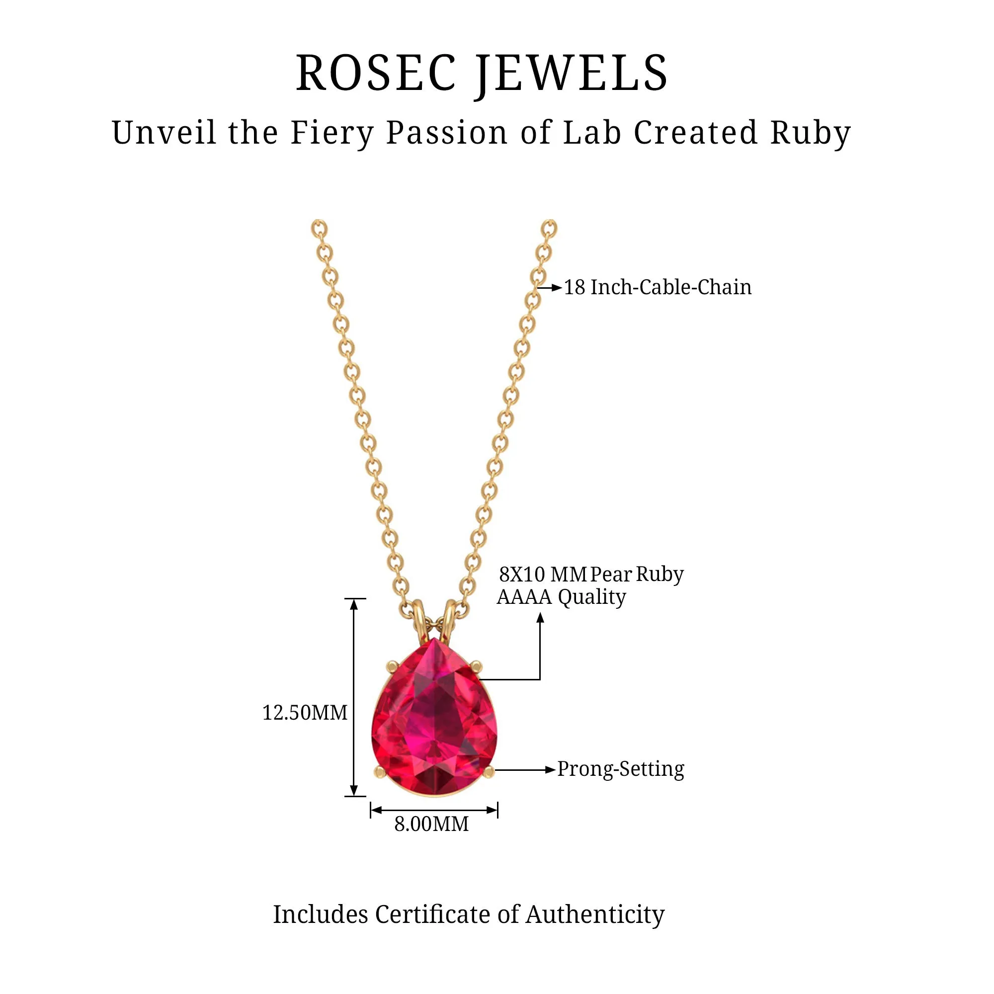 Pear Cut Lab Grown Ruby Solitaire Pendant Necklace