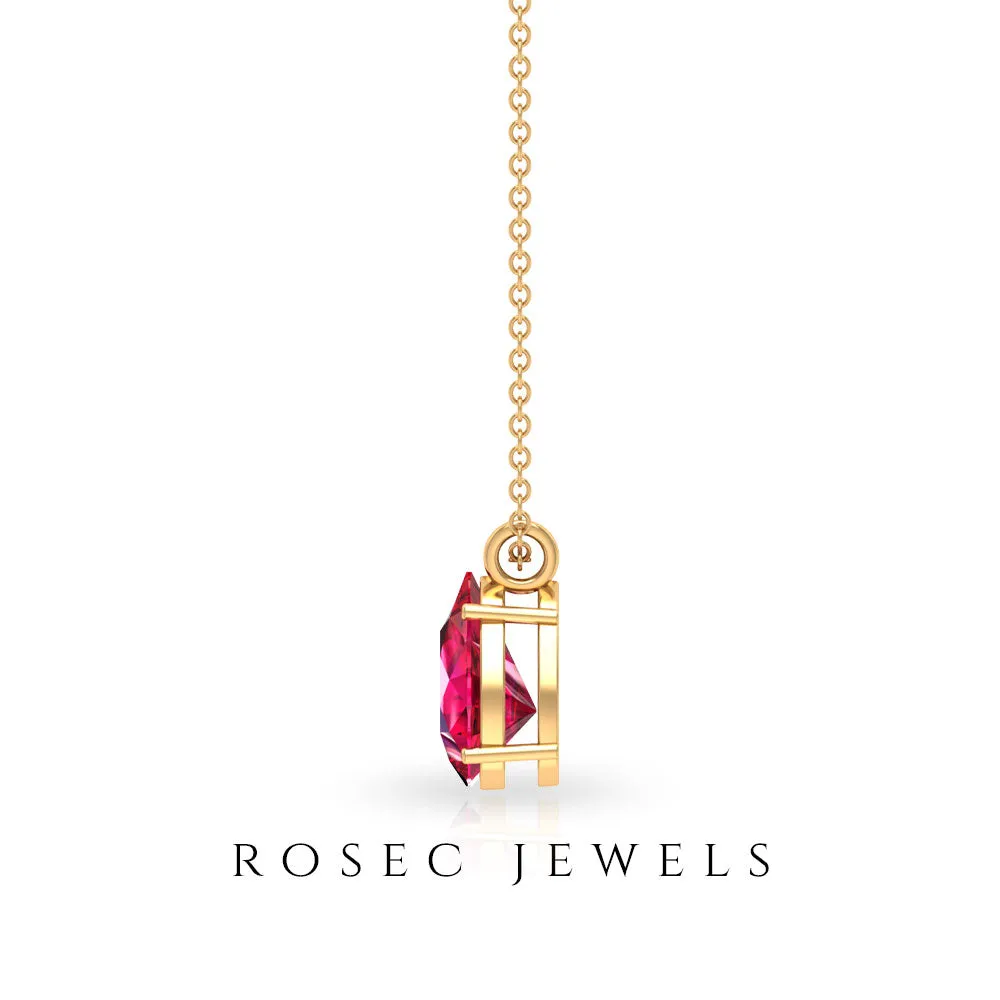 Pear Cut Lab Grown Ruby Solitaire Pendant Necklace