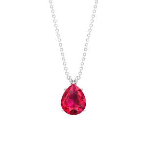Pear Cut Lab Grown Ruby Solitaire Pendant Necklace