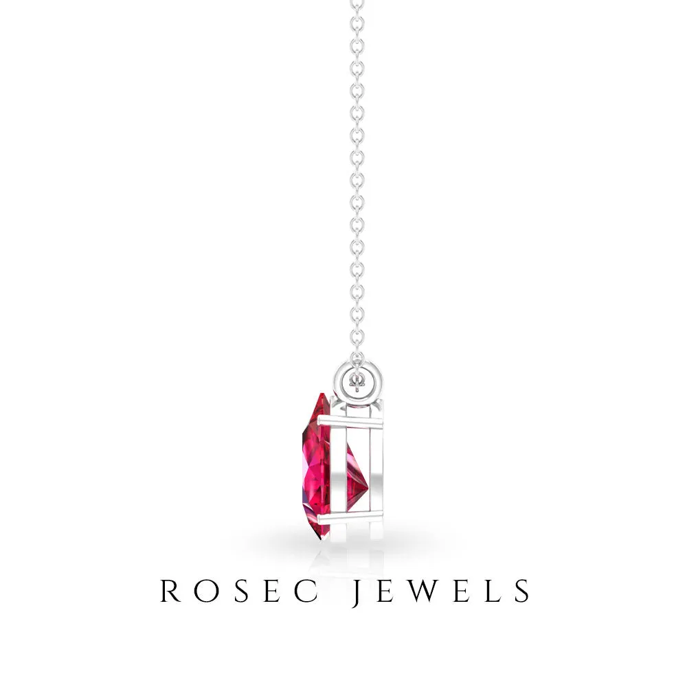 Pear Cut Lab Grown Ruby Solitaire Pendant Necklace