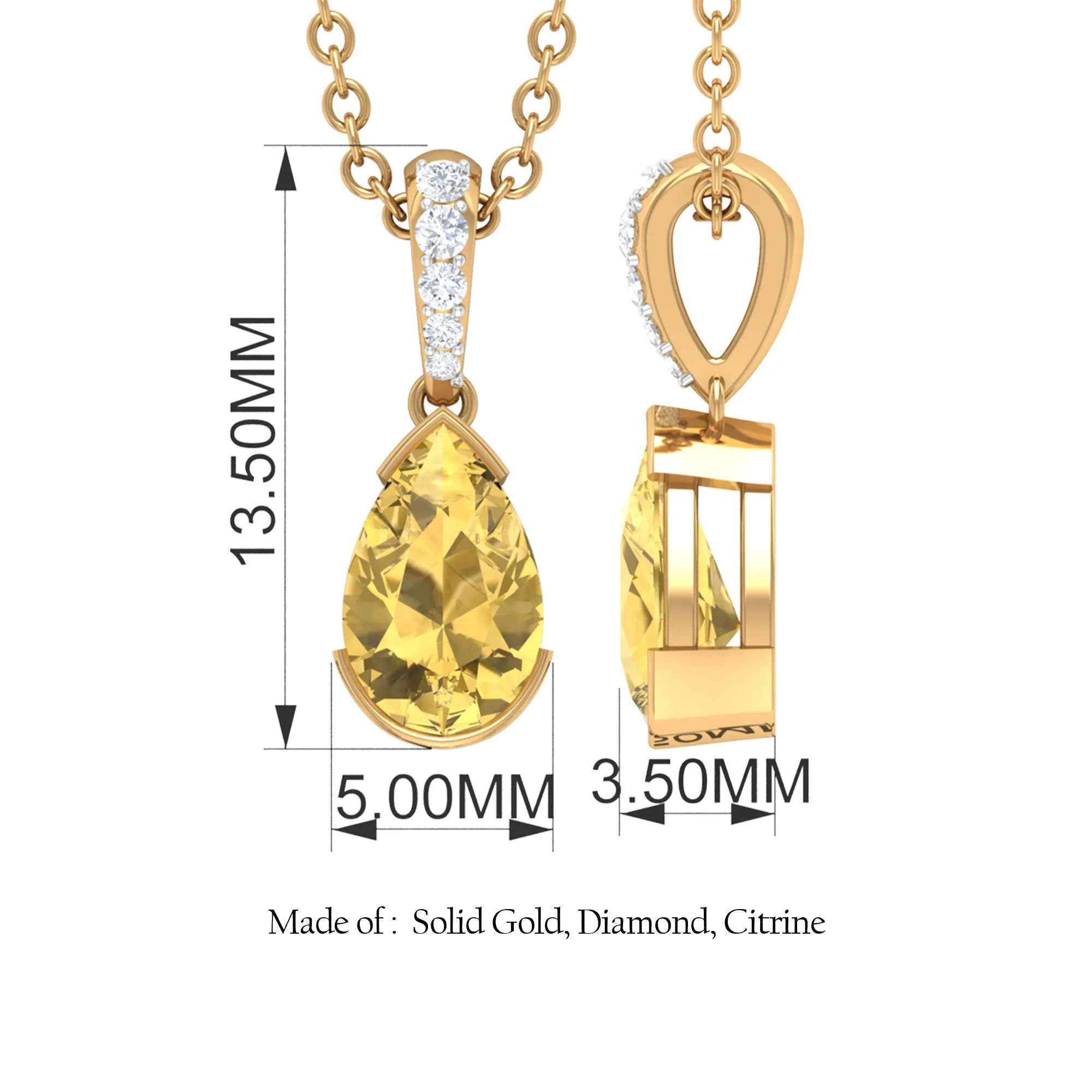 Pear Shape Citrine Solitaire Pendant with Diamond Accent Bail