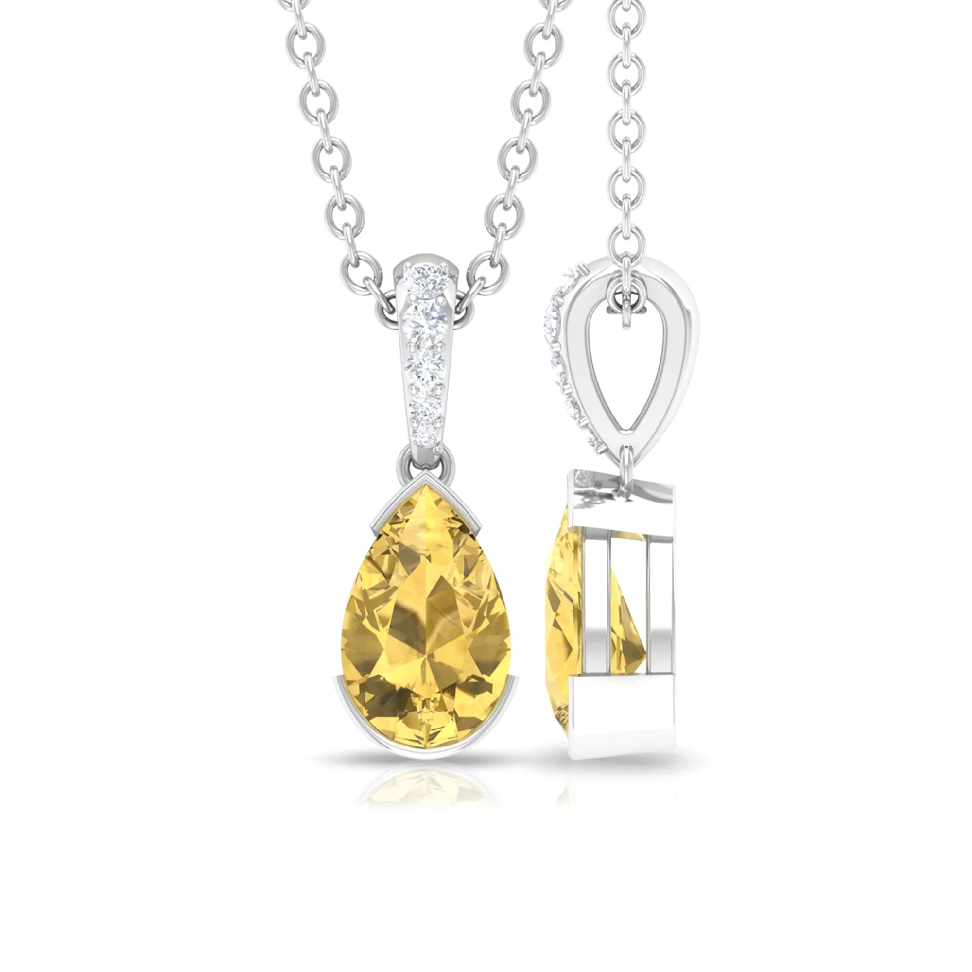 Pear Shape Citrine Solitaire Pendant with Diamond Accent Bail