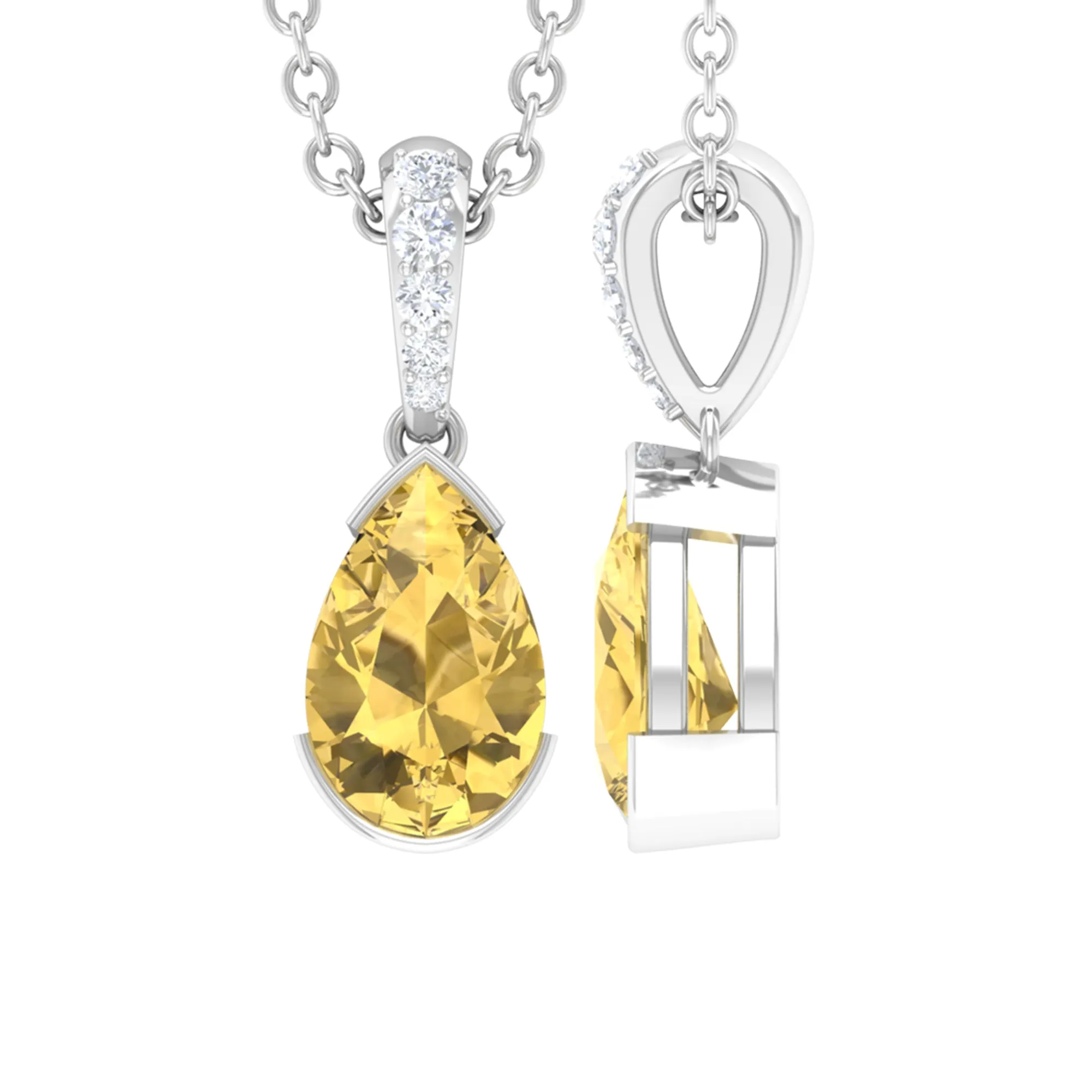 Pear Shape Citrine Solitaire Pendant with Diamond Accent Bail