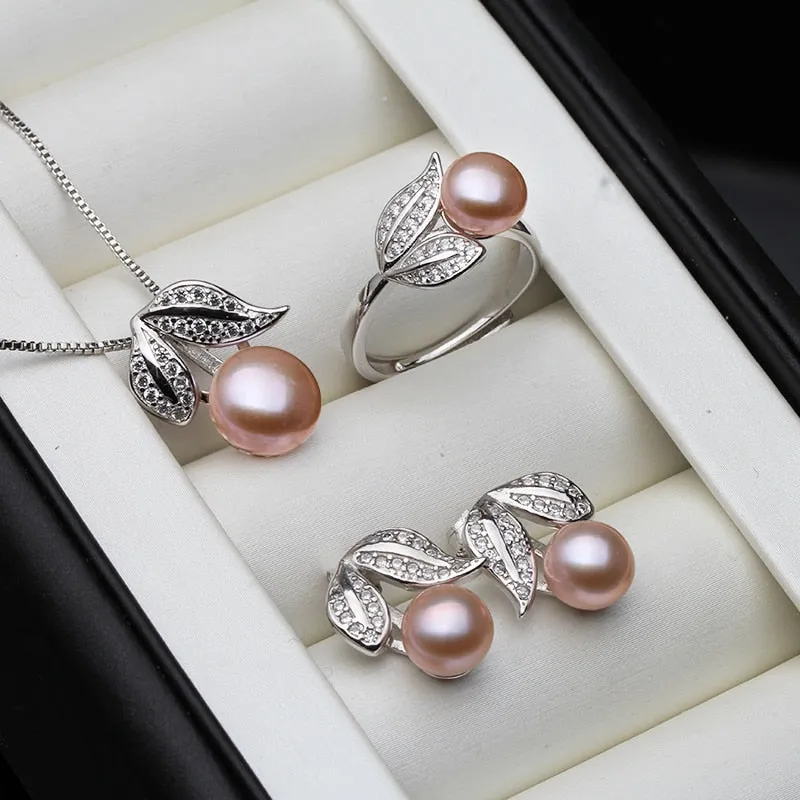 Pearl Earrings Necklace Pendant Ring Freshwater pearl set