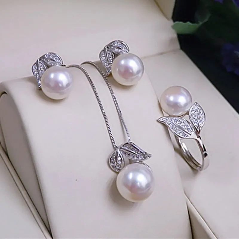 Pearl Earrings Necklace Pendant Ring Freshwater pearl set