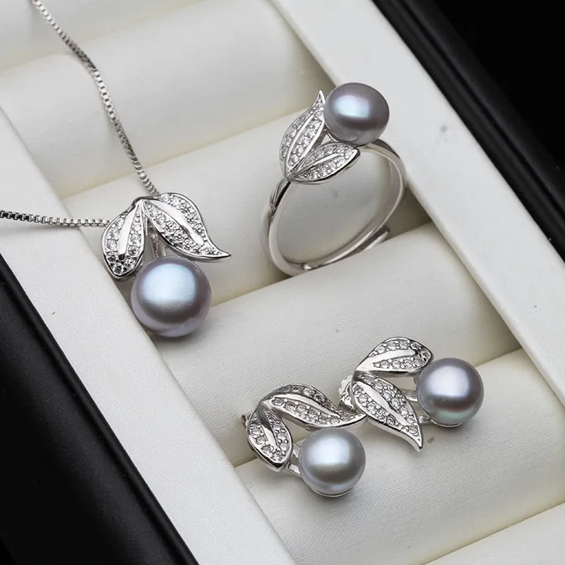Pearl Earrings Necklace Pendant Ring Freshwater pearl set