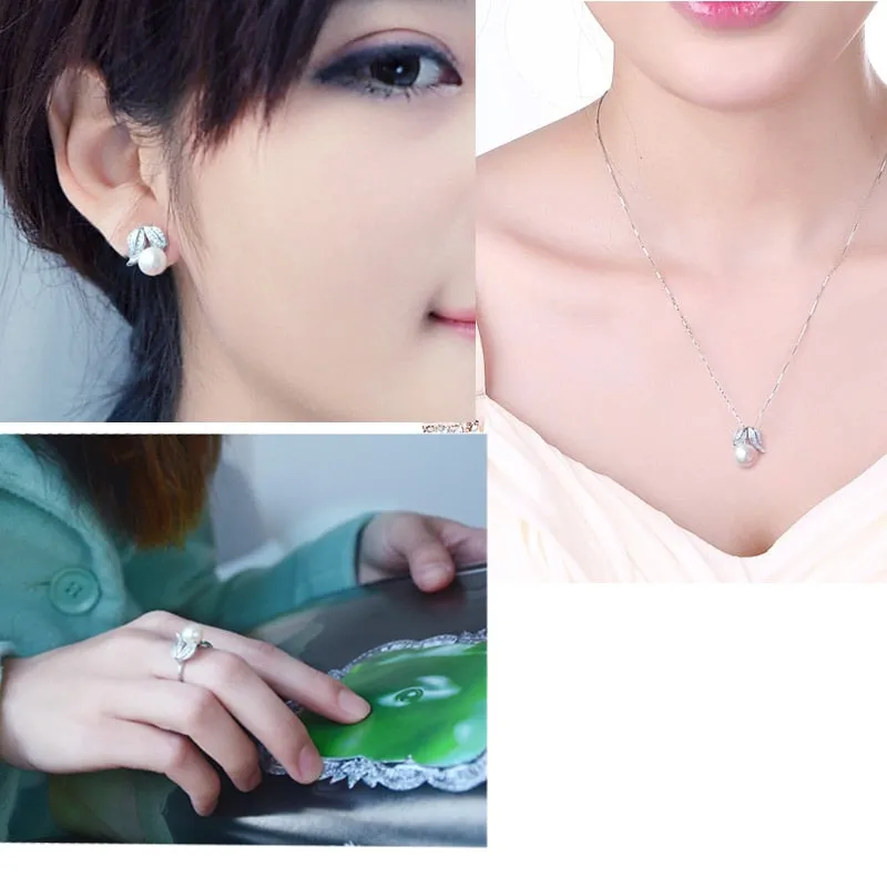 Pearl Earrings Necklace Pendant Ring Freshwater pearl set