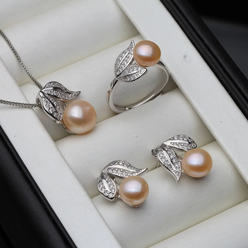 Pearl Earrings Necklace Pendant Ring Freshwater pearl set