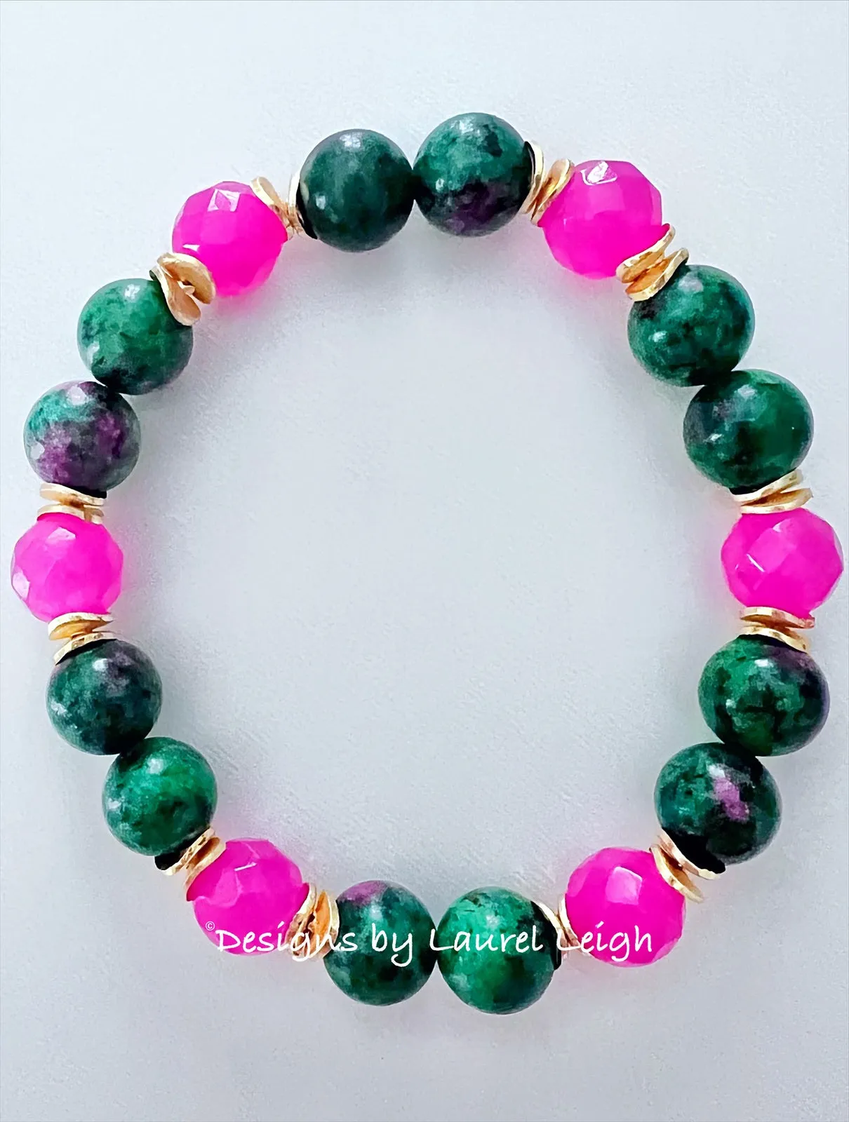 Pink & Green Jade Gemstone Bracelet