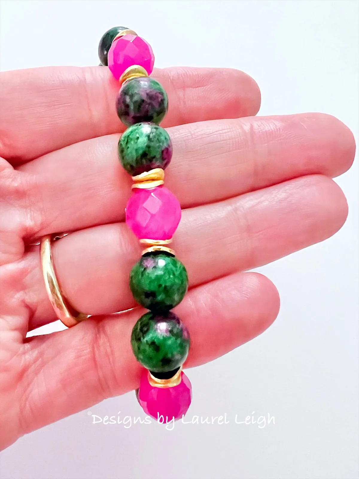 Pink & Green Jade Gemstone Bracelet