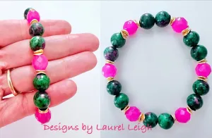 Pink & Green Jade Gemstone Bracelet