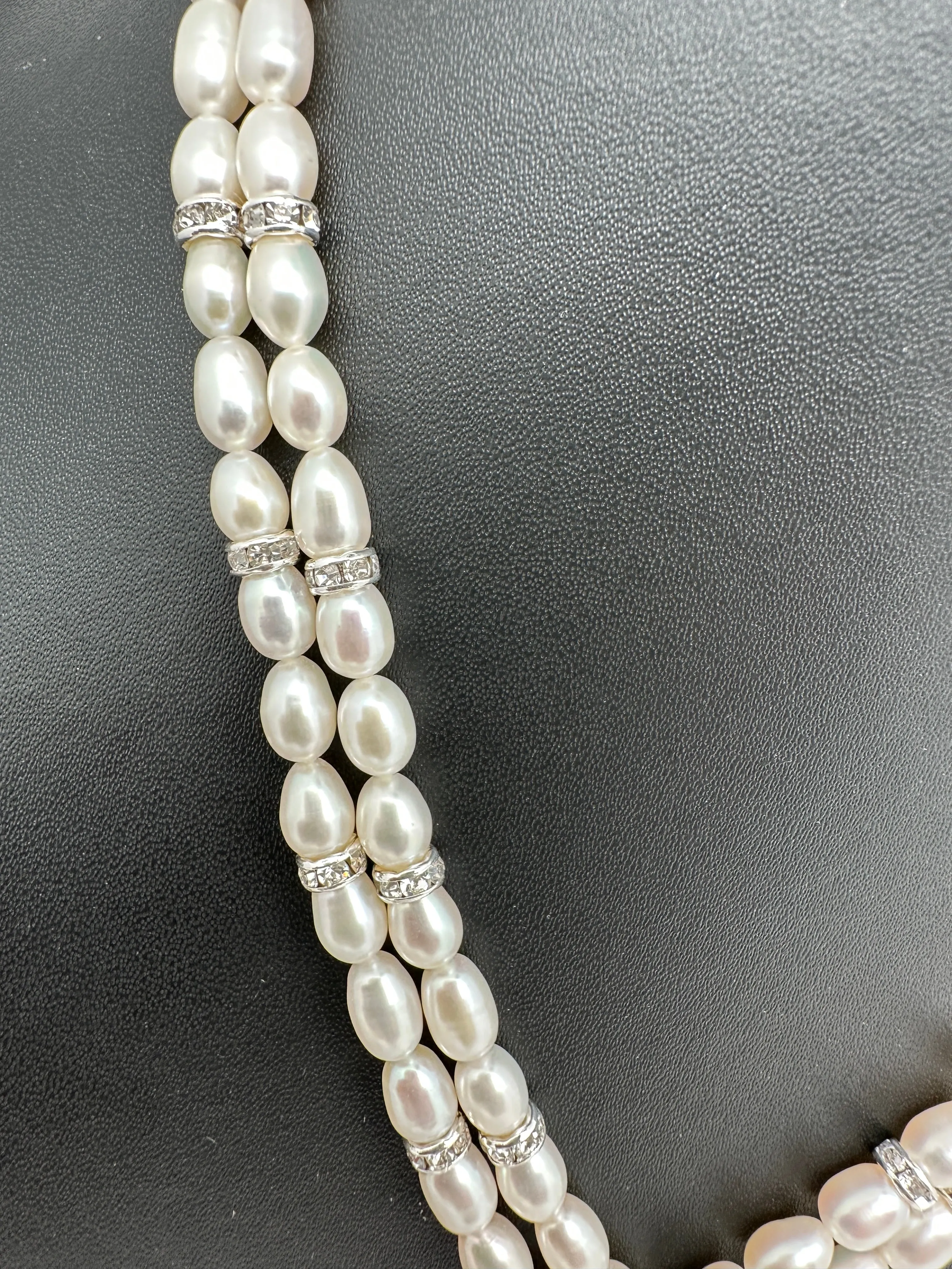 Pink Stone AD Pendent Double Line Real Kalagi Freshwater Pearls Necklace