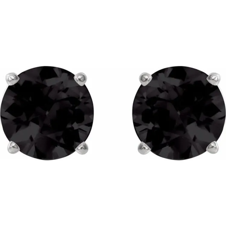 Platinum 8 mm Natural Black Onyx Stud Earrings