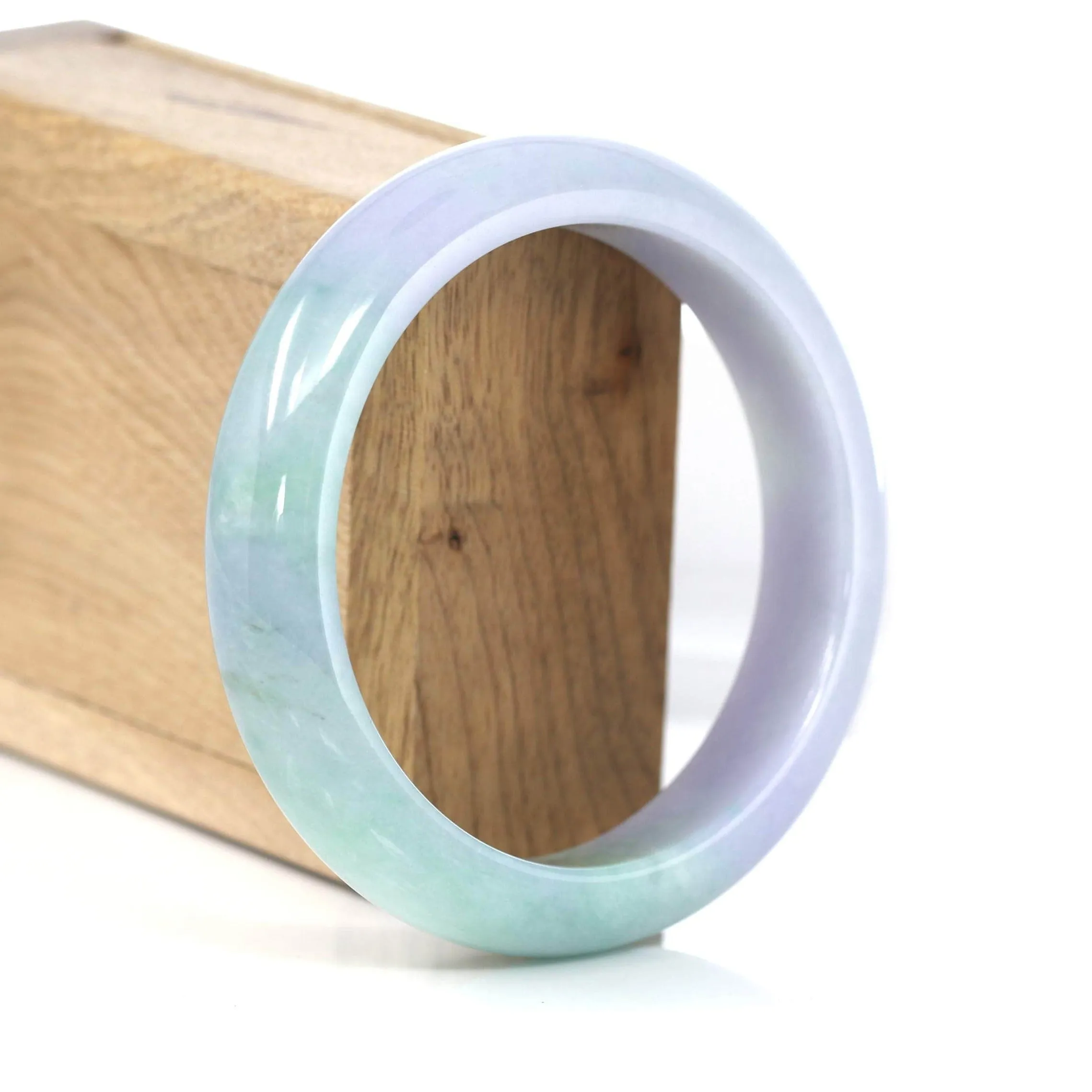 Purple Green Lavender Natural Jadeite Jade Bangle ( 59.65 mm )#596