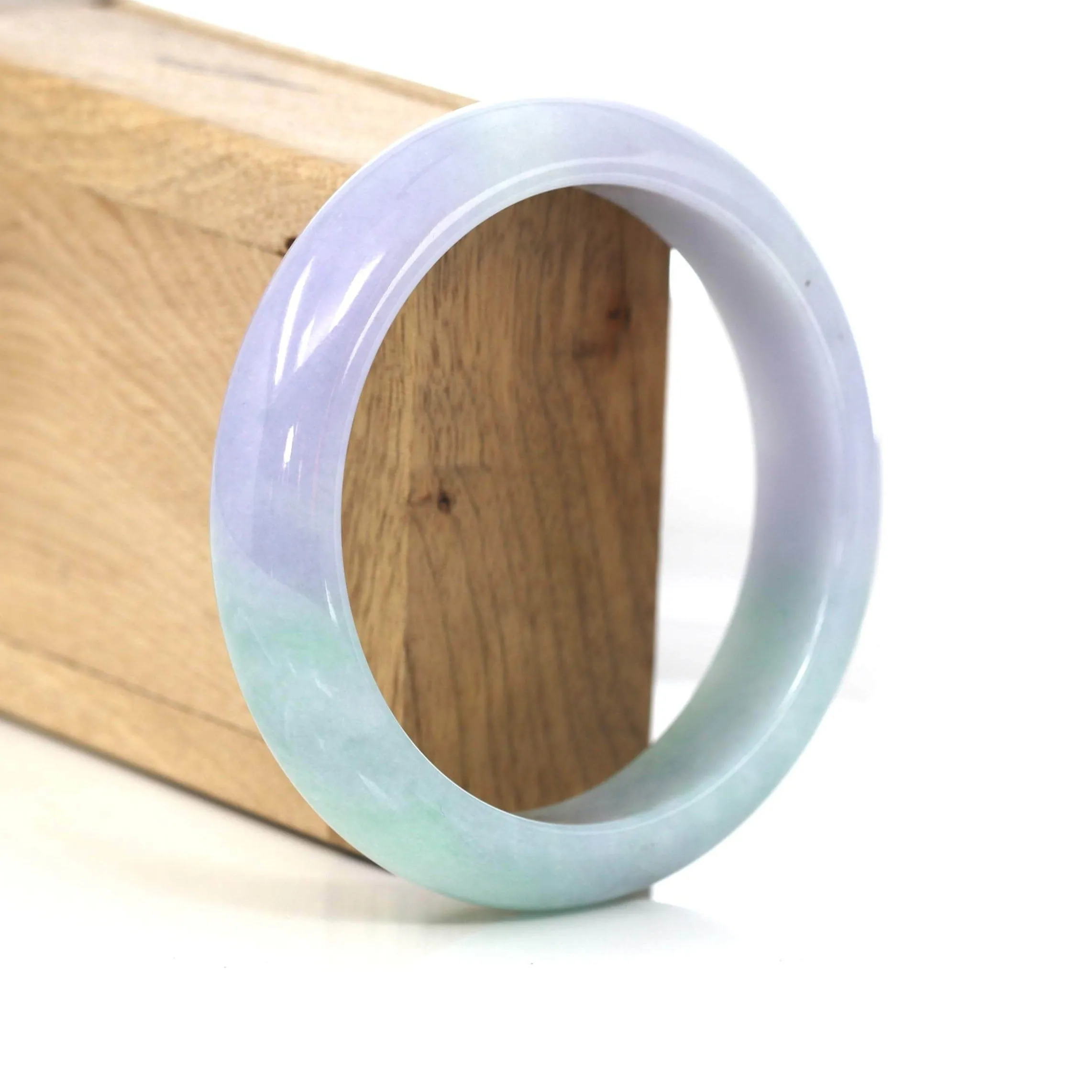 Purple Green Lavender Natural Jadeite Jade Bangle ( 59.65 mm )#596